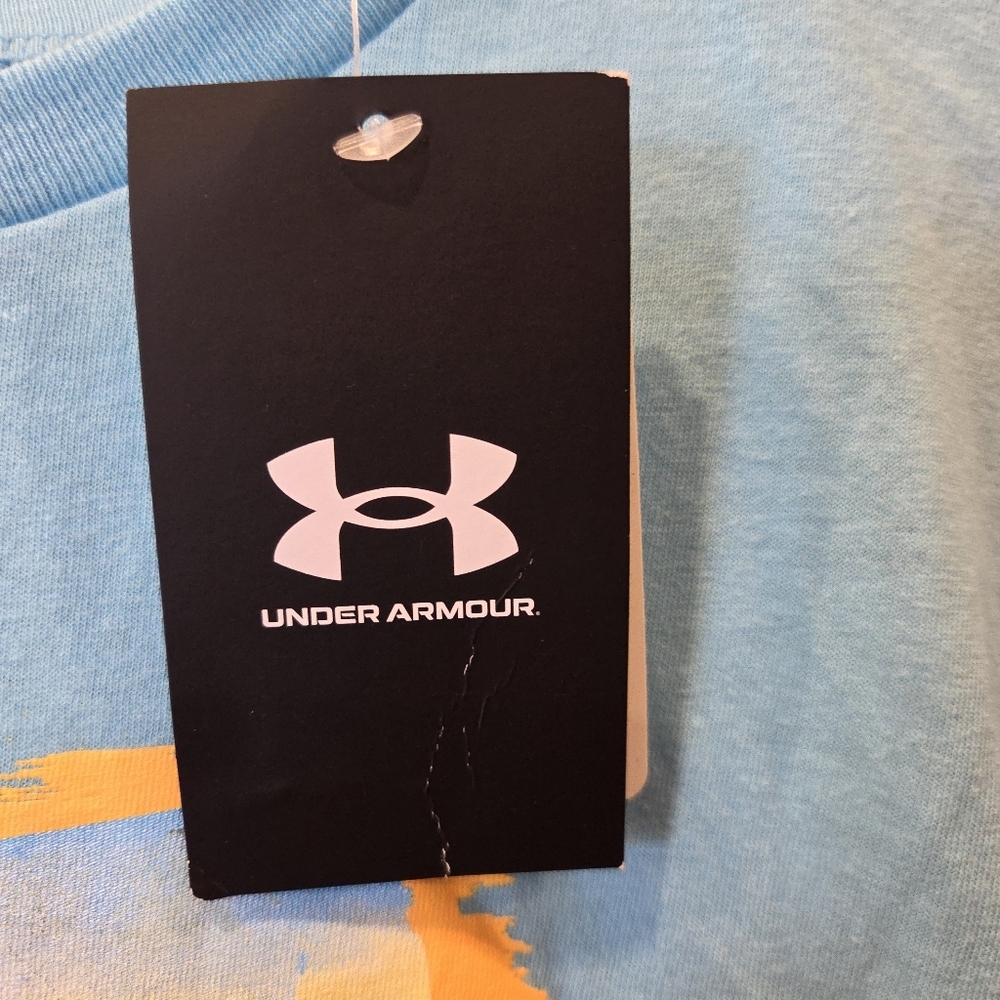 Under Armour Boys YXL "In The Shade" Tropical Graphic T-Shirt - Blue NWT - Picture 3 of 9